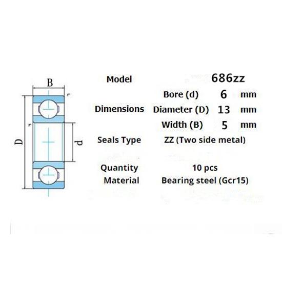 Bearing 10 Pieces 686ZZ 6*13*5(mm)