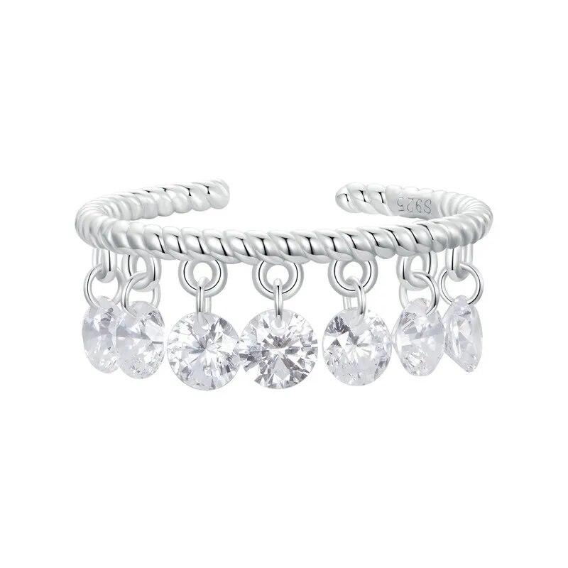 

Bamoer из стерлингового серебра 925 пробы, изысканное кольцо с кисточкой, мини-кулон с цирконом, регулируемое кольцо для женщин, вечерние SCR990-E