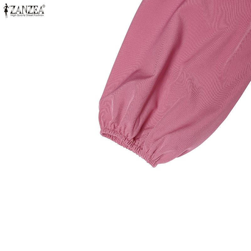 ZANZEA Robe longue décontractée pour femme à col rond, manches longues, coupe ample, patchwork à rayures
