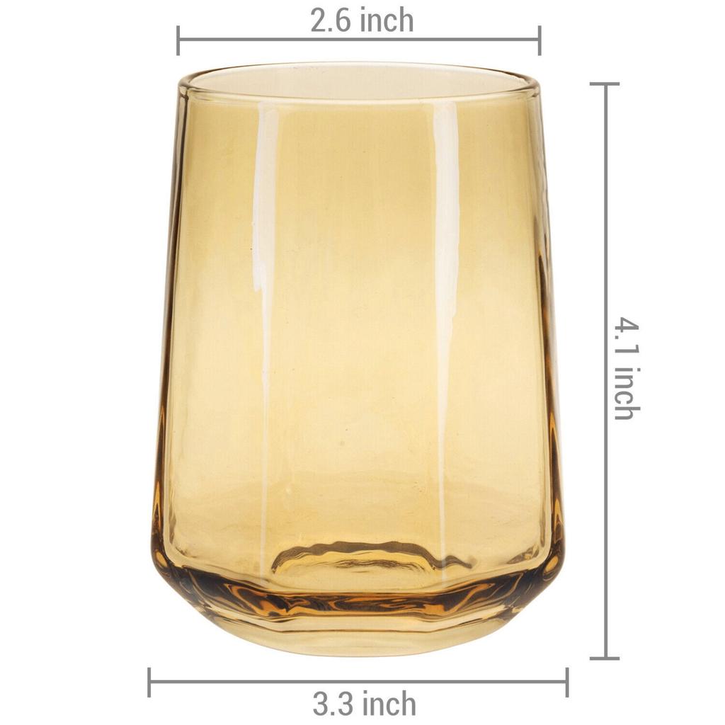 Modern Geometric Clear Amber Smoke Tone Stemless Wine/Beverage Glasses, Set of 4 United States