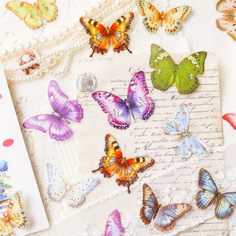 40 Sheets Laser Butterfly Aesthetic Stickers Retro Die Cutting Sticker Pack for Scrapbooking DIY Decorative Journal Stationery
