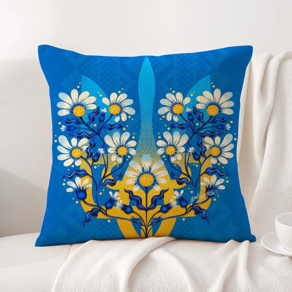 Ukraine Flag Aesthetic Cushion Cover Natural Linen Organic Fabric DoubleSided Printing Sofa Home Decor Breathable Bed Pillow