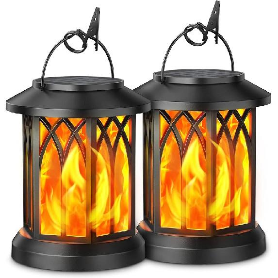 KOOPER 4 Pack Solar Lantern Outdoor Lights, Upgraded Flickering Flame Solar Lanterns Lights Outdoor Waterproof, Hanging Lantern Decorative, Solar 2 Pack