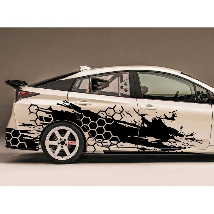 2PCS Car Door Side Stickers Car Livery Honeycomb Stripes Graphics Styling Vinyl Full Body Decor Decals Auto Tuning Accessories