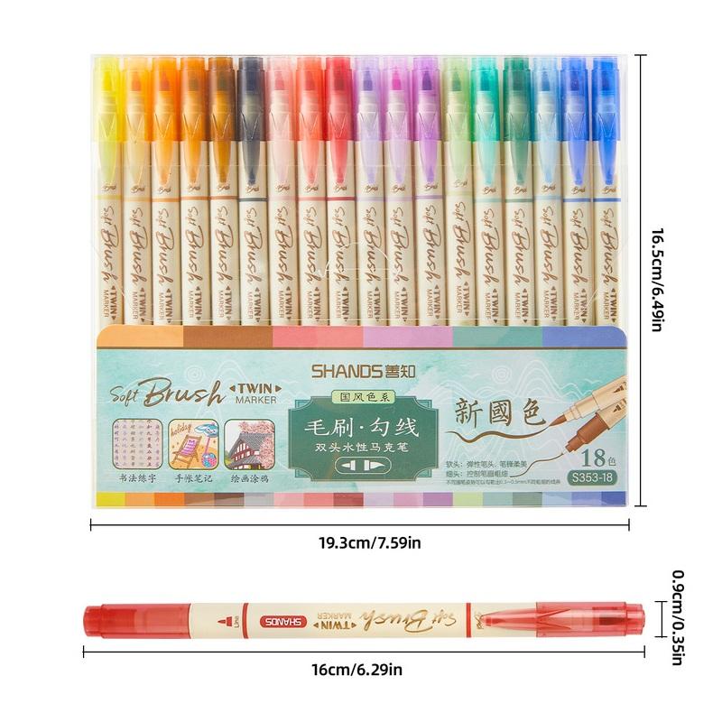 18 Colors Dual Tone Brush Tip Highlighter Pens Set Dual-Color Soft Brush Painter For Drawing Painting Lettering A7970