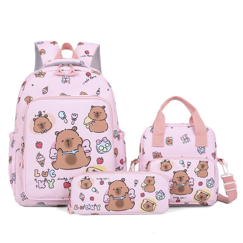 3PCS Set Capybara School Bags for Girls Primary Schoolbag Cartoon Backpack Set Rucksack Bagpack Kids Cute Children Book Bags