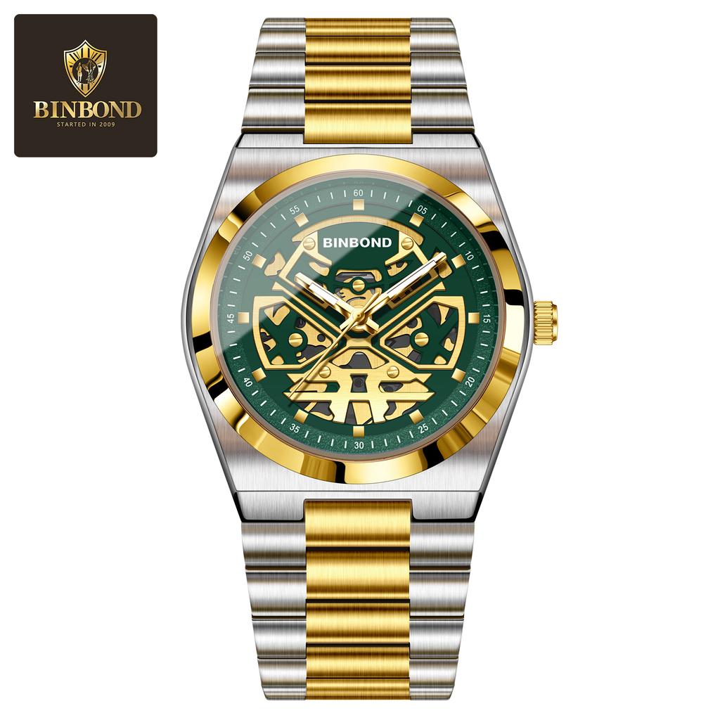 BINBOND Herrenuhren Quarz Businessuhren Herrenuhr Luxus Skelettuhr Herren Wasserdichte Leuchtende Uhr für Herren