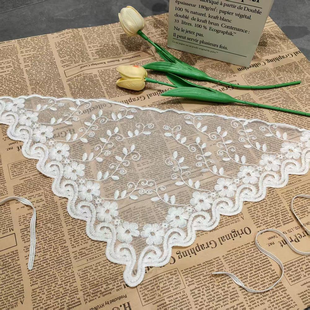 Embroidered Lace Triangle Headscarf White Hollow-out Hair Scarf Wraps Pastoral Style Woven Floral Hair Band Hair Accessories
