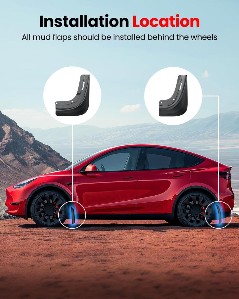 Mud Flaps for Tesla Model Y Model 3 2026 Stay Clean Protect Paint Military Grade All Weather Splash Guards No Drilling Required