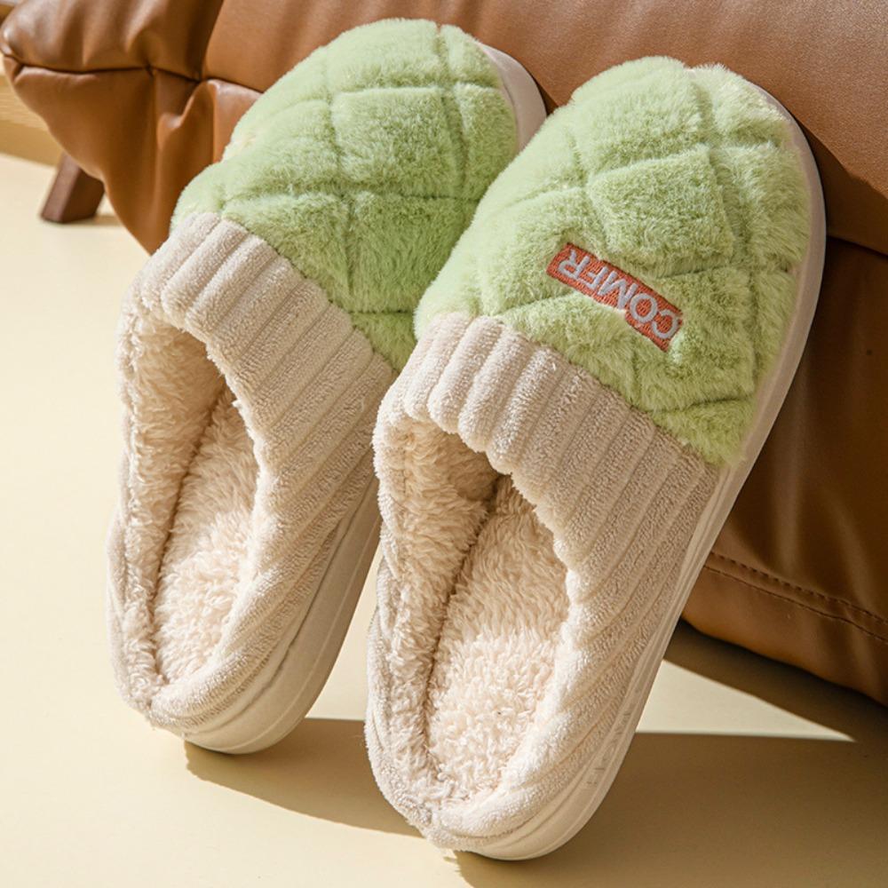 Cotton Slippers Women Autumn Winter Home Thick Sole Non-Slip Plush Fuzzy Indoor Warm Couple Men House Slippers