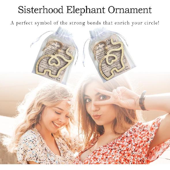 2-Pack Sisterhood Elephant Ornament – Elephant Gifts for Women, Friendship Ornament, Wooden Elephant Decor, Elephant Ornament for Women Tribe with