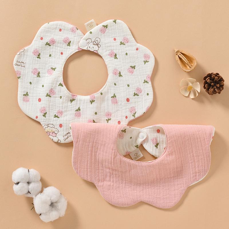 Double-Sided Waterproof Cotton Gauze Baby Bibs, Newborn Anti-Spit-Up Petal Design