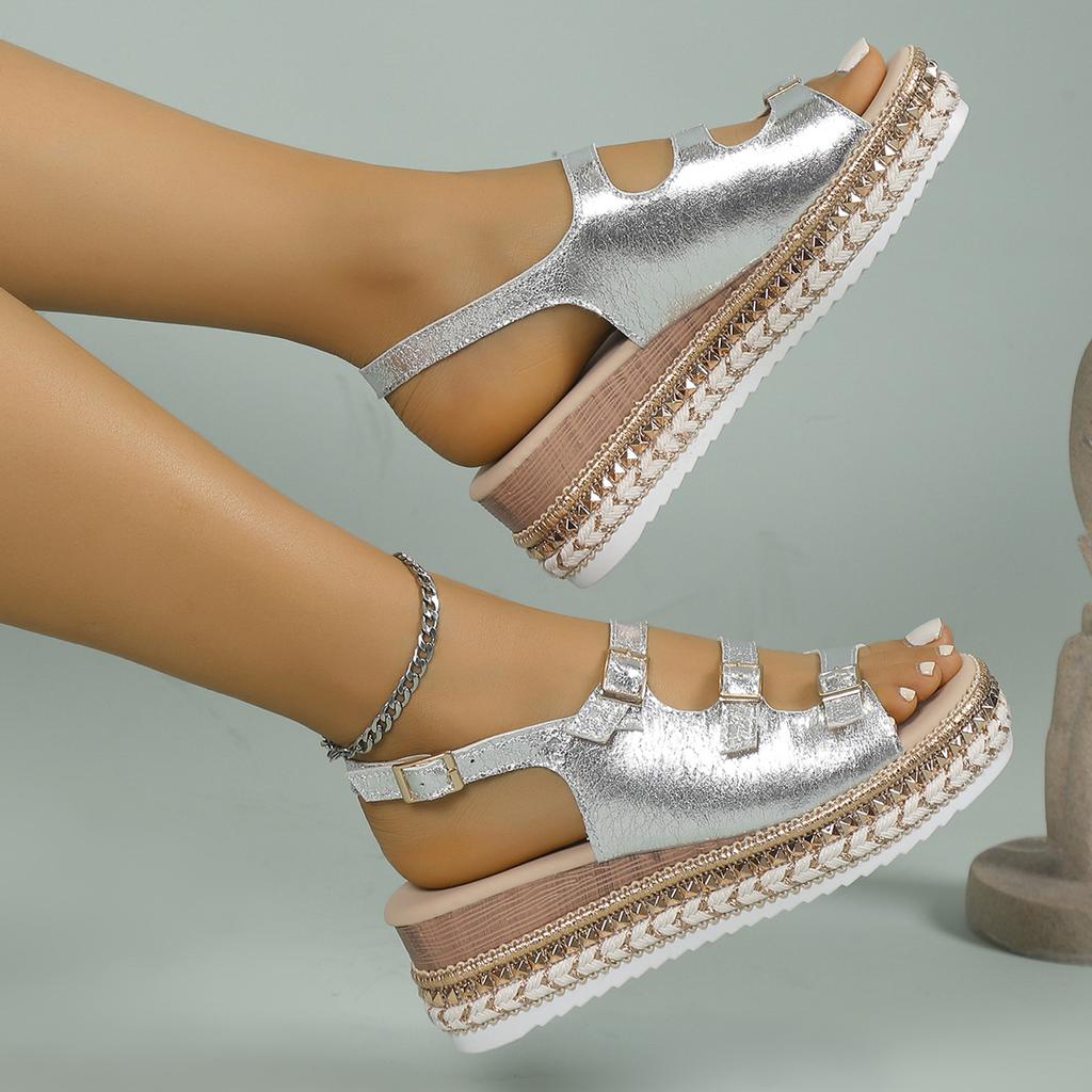 Fashion Women Wedges Sandals 2024 Summer New Sexy Shoes for Women Ladies Peep Toe Gladiator Wedges Buckle Sandals Women Zapatos De Mujer