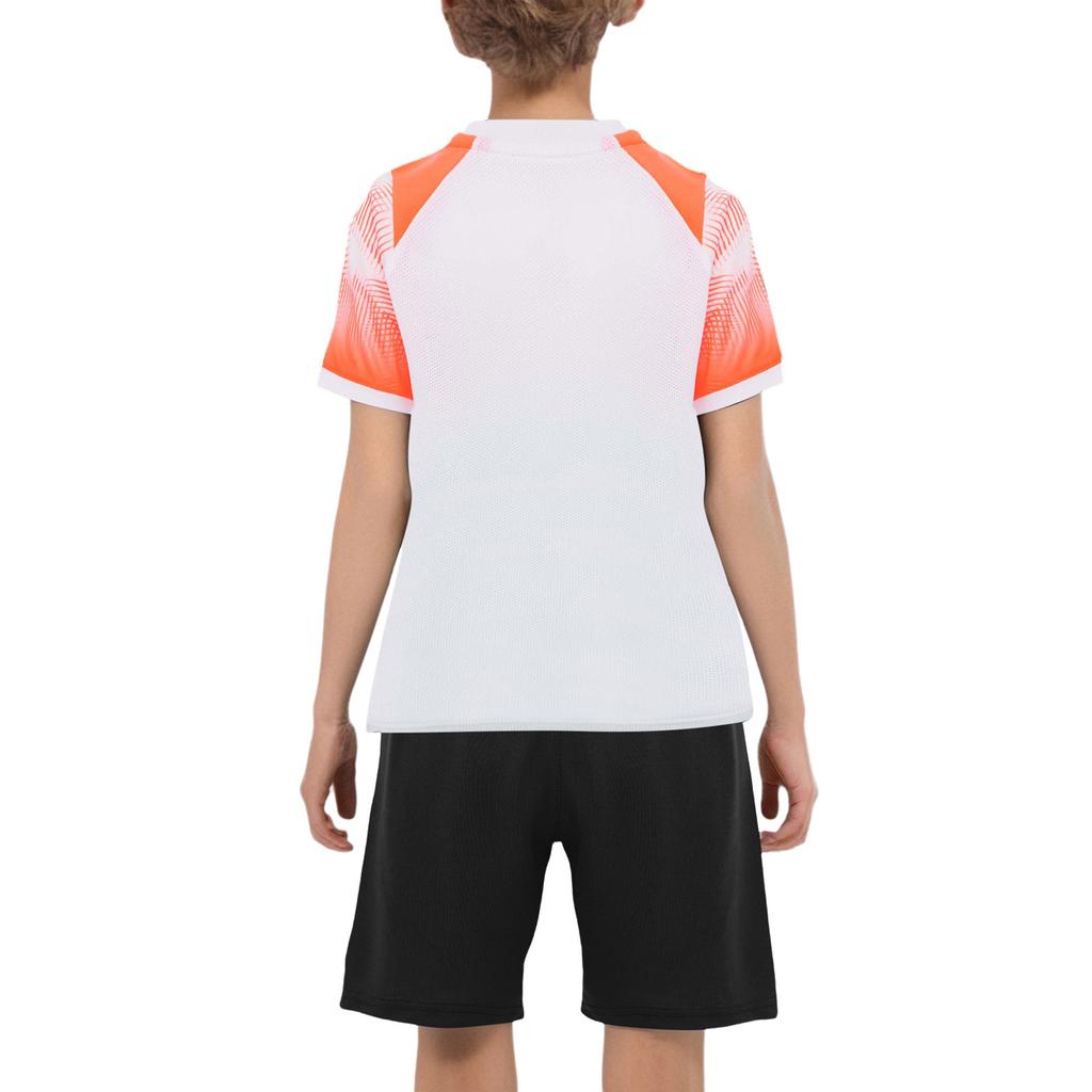 Children‘s Football Training Outfit V-Neck Short Sleeve Patterned T-Shirt and Elastic Waistband Drawstring Shorts for Athletic Practice