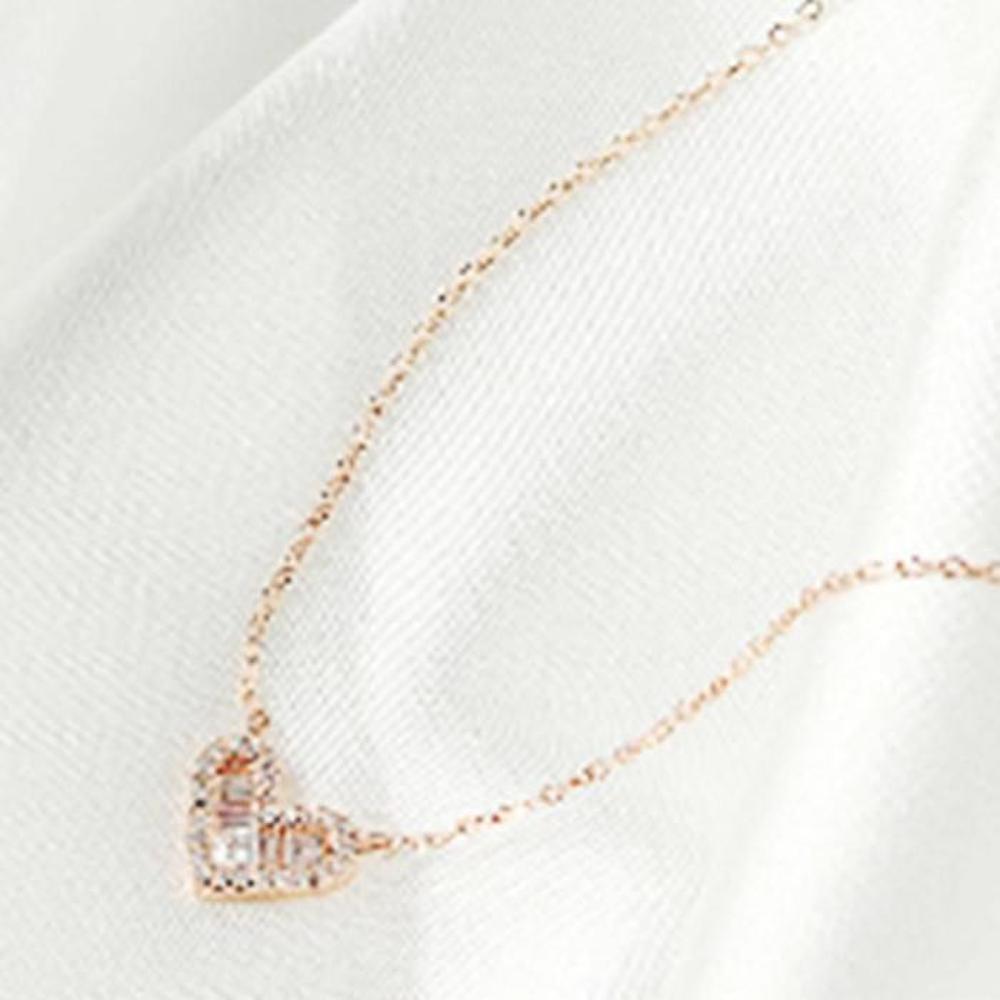[Onoma] Onm Heart Necklace Silver Zirconia Simple Suit (32617417)