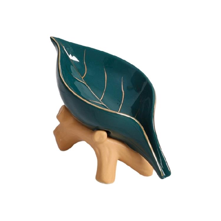 Modern Ceramic Soap Holder NonSlip Base Golden Leaf Pattern Soap Dish Organizers Tray for Bathroom Kitchen Essential