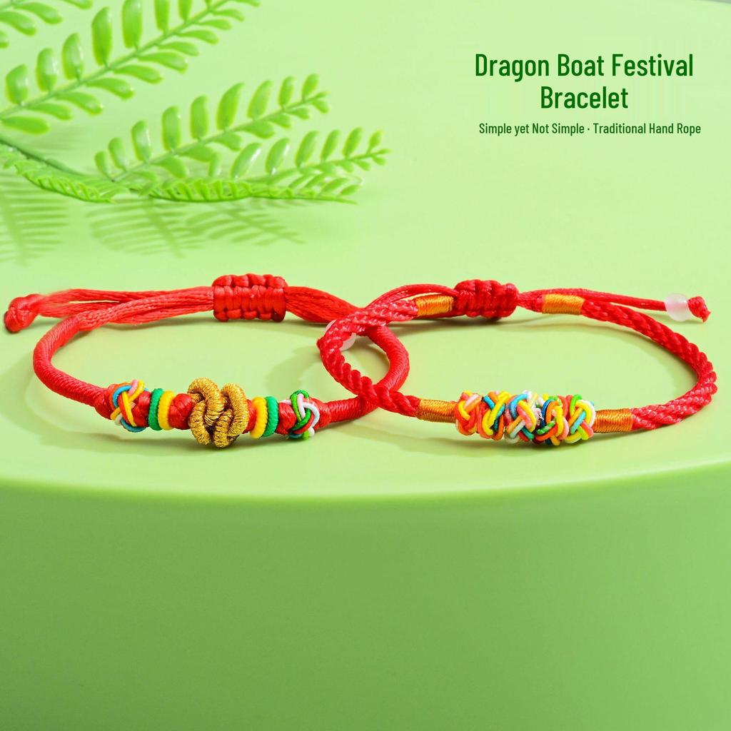 Handgefertigtes Fünffarbiges Knottenarmband: Ethnischer Stil Drachenbootfest-Accessoire für Erwachsene & Kinder