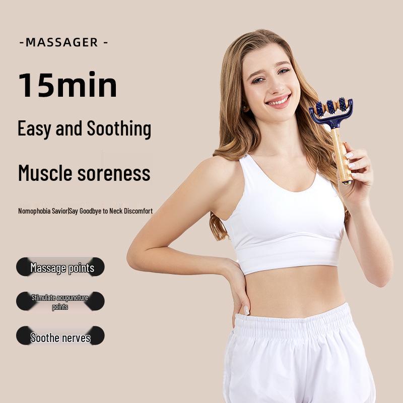 

Handheld Wooden Three-Axis Roller Massager for Back and Legs Black BY-355