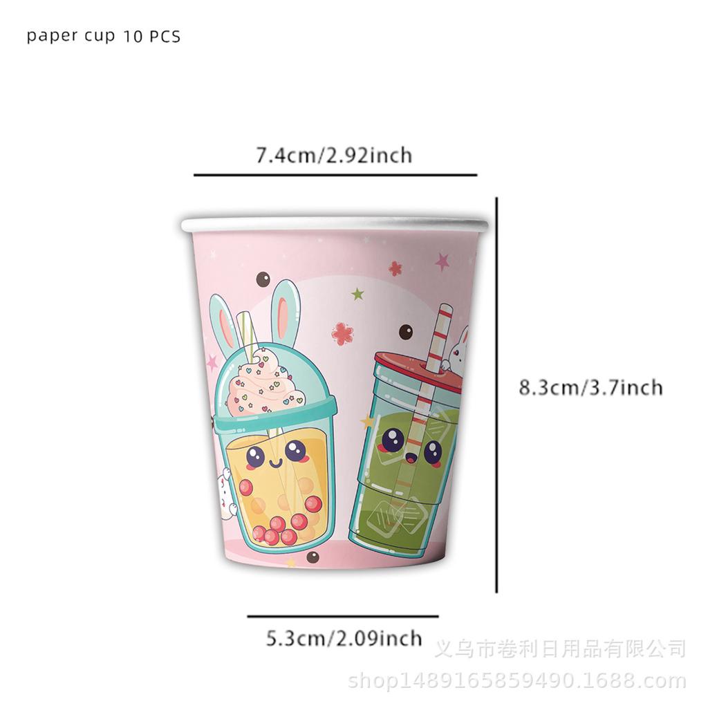 Customized Milk Tea Theme Party Decorations, Disposable Paper Plates, Paper Cups, Paper Towels, Tablecloths, Tableware Sets