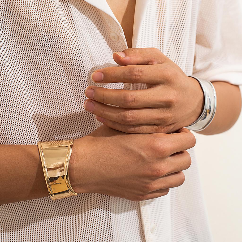 Punk Fashion Vintage Hip Hop Cuff Wide Bangles Simple Gold Copper Color Bangle For Women Pulseras Bracelets Bangles Men