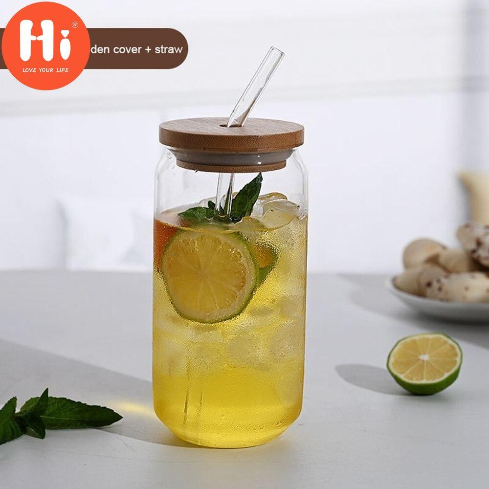 Hi Durable Tea Juice Milk Glass Cup Can Shape Coffee Mug Wine Glass Drink Cup With Straw High Borosilicate Glass Drinkware