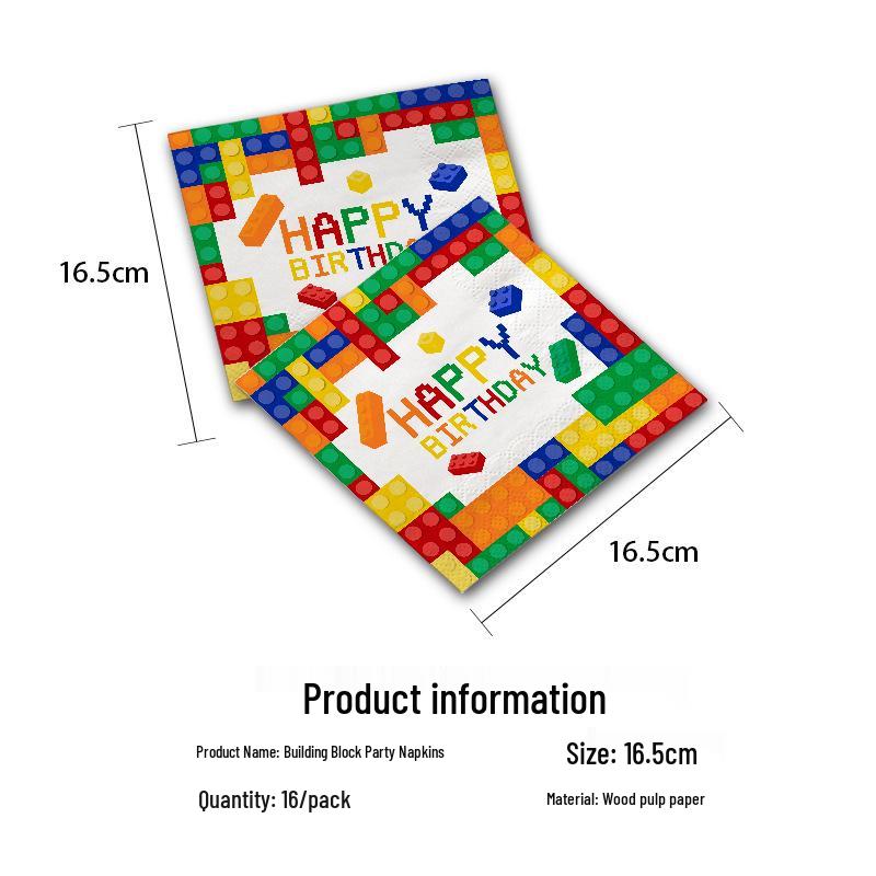 Colorful Lego-Themed Party Plates, Cups, and Napkins Set for Kids