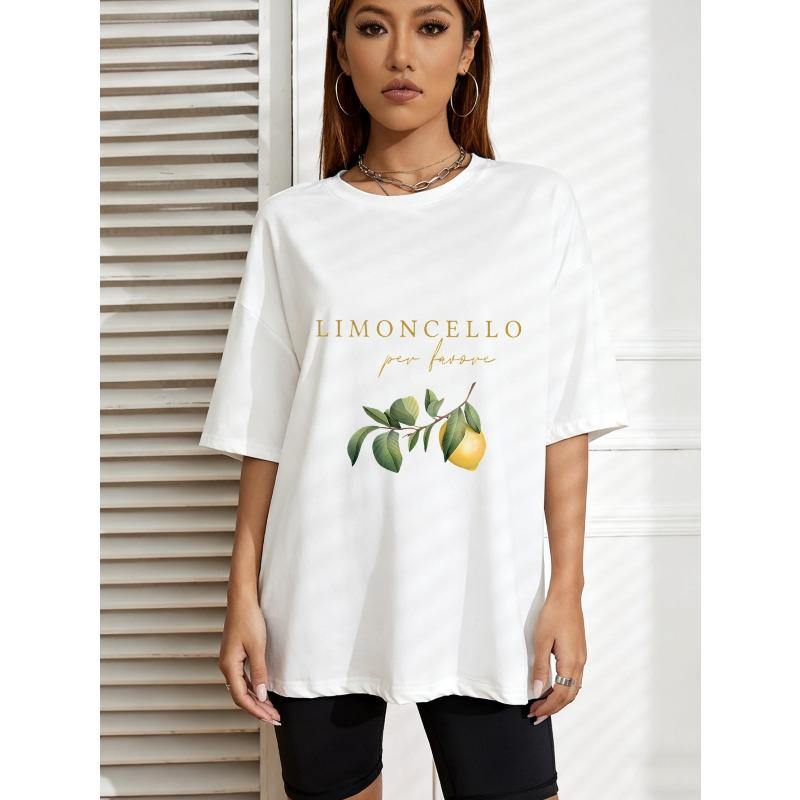 White Oversized T Shirt With Limoncello Per Passione Lemon Print For Casual Wear And Summer Outfits XXXXL белый
