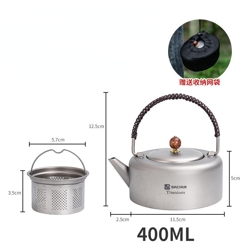 Pure Titanium Tea Kettle Outdoor Boiling Kettle Camping Portable Double Layer Tea Set with Storage Bag