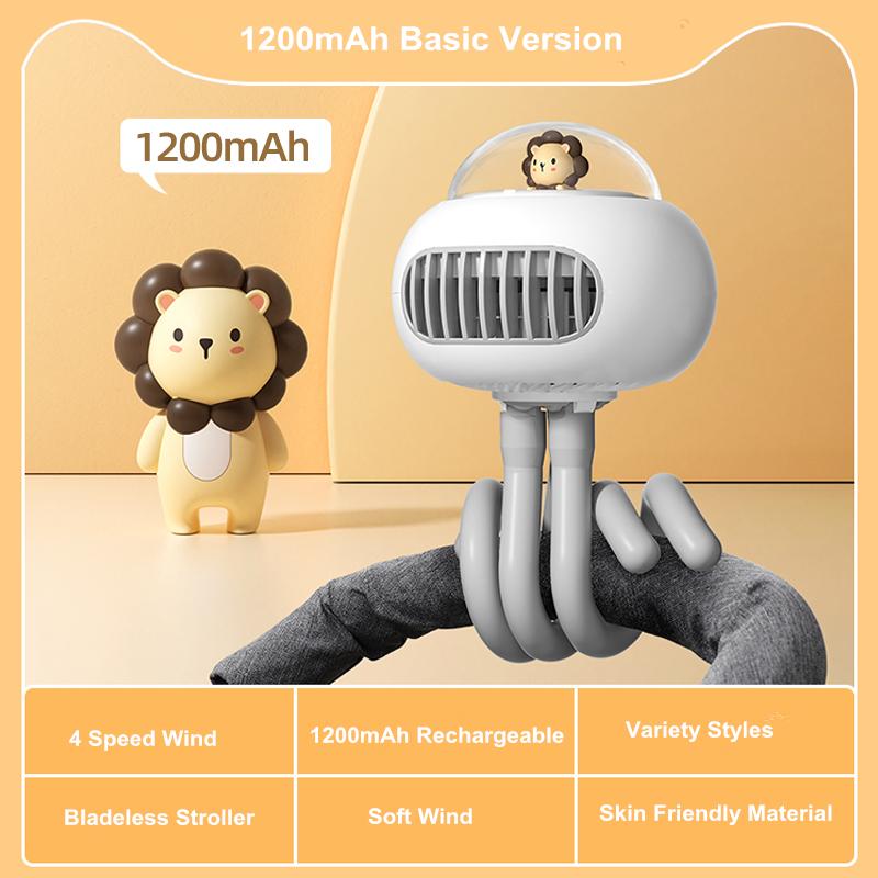 USB Flexible Air Conditioner 3600mAh Chargeable Stroller Cooling Fan 130° Auto Rotation 4-gear Wind Handheld For Outdoors Quiet