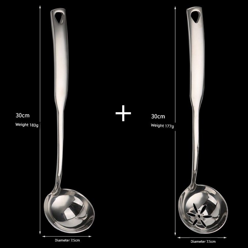 304 Stainless Steel Spoon Set for Home Use, Long Handle Hot Pot Spoon, Soup Spoon, Slotted Spoon, Large Deep and Thick 304 Spoons