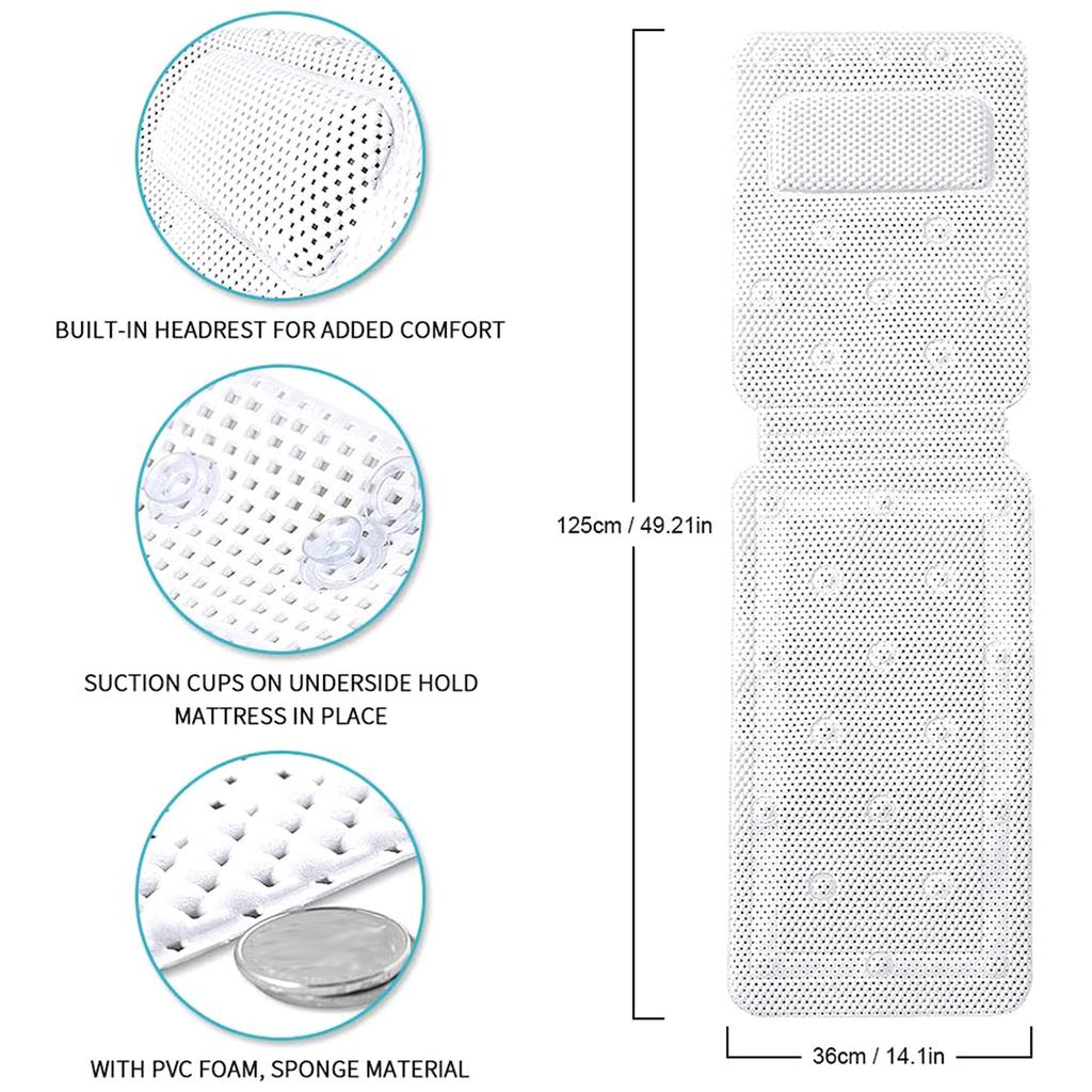 Full Body Bath Cushion Bath Pillow for Head and Neck Rest Bathtub Pillows with 30 Non-Slip Suction Rest Your Head and Neck