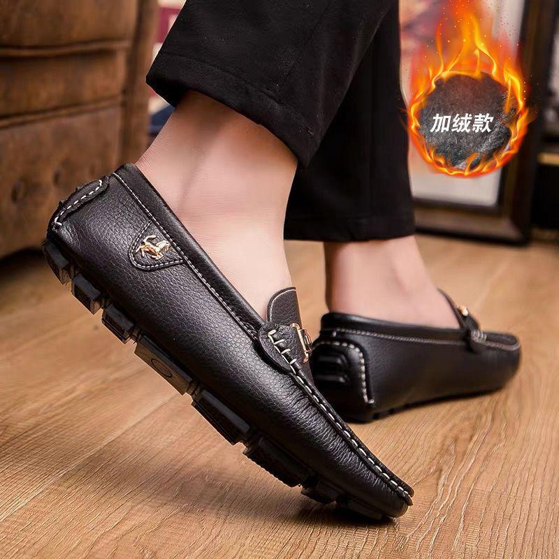 2025 spring new cowhide Doudou shoes men's genuine leather Korean version trendy men's casual leather shoes soft-soled driving men's shoes