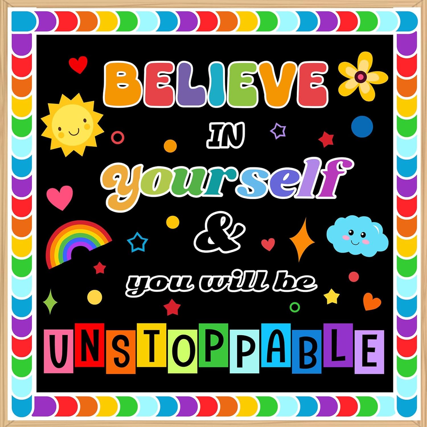 LioNergy Believe in Yourself Classroom Bulletin Board Decoration Set Motivational Cutouts Bulletin Board Wall Door Decor for Kindergarten Preschool