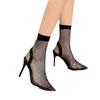 New sexy black thin heel pointed hollow mesh fishnet socks boots women's high heel cool boots