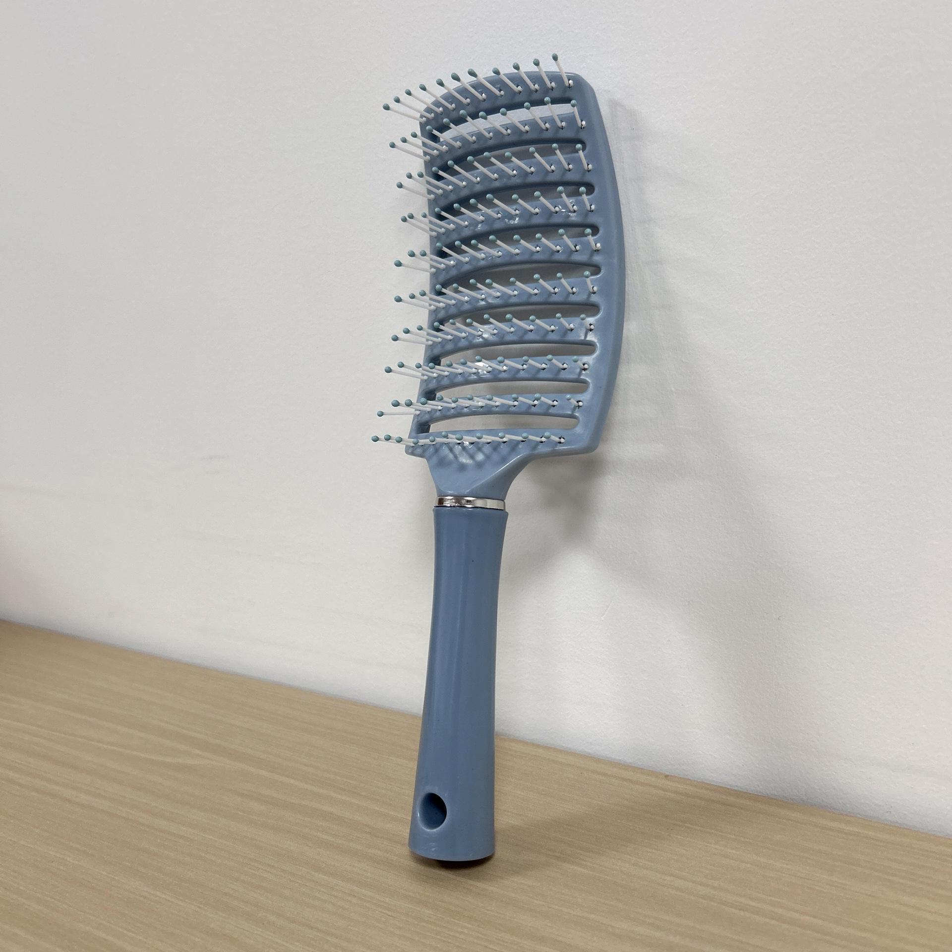 

Большая изогнутая расческа из свиной щетины для вьющихся и прямых волос - девятирядная массажная и укладочная расческа.