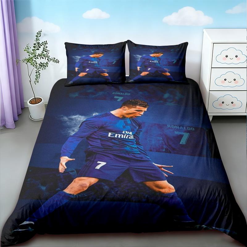 Copripiumino Cristiano Ronaldo Calcio CR7 Set Biancheria da Letto per Camera da Letto Confortevole e Traspirante Regali per Fan Queen King