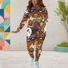 Women Plus Size Round Neck Long Sleeve Skeleton Printed Top Fitted Pants Two Piece Set