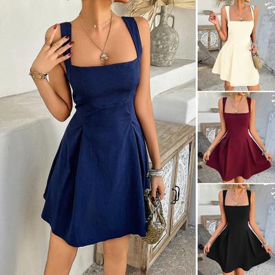 New Spring and Summer Solid Color Dress Elegant Style Solid Color Suspender Short Skirt Women's Clothing
