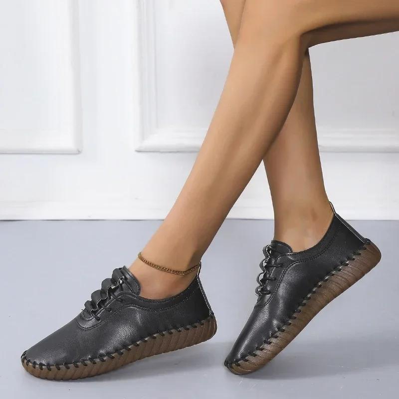 Scarpe Basse da Donna Casual Cucite Oxford Stringate in Pelle Suola Morbida Comode Mocassini Loafer Taglia Grande 43