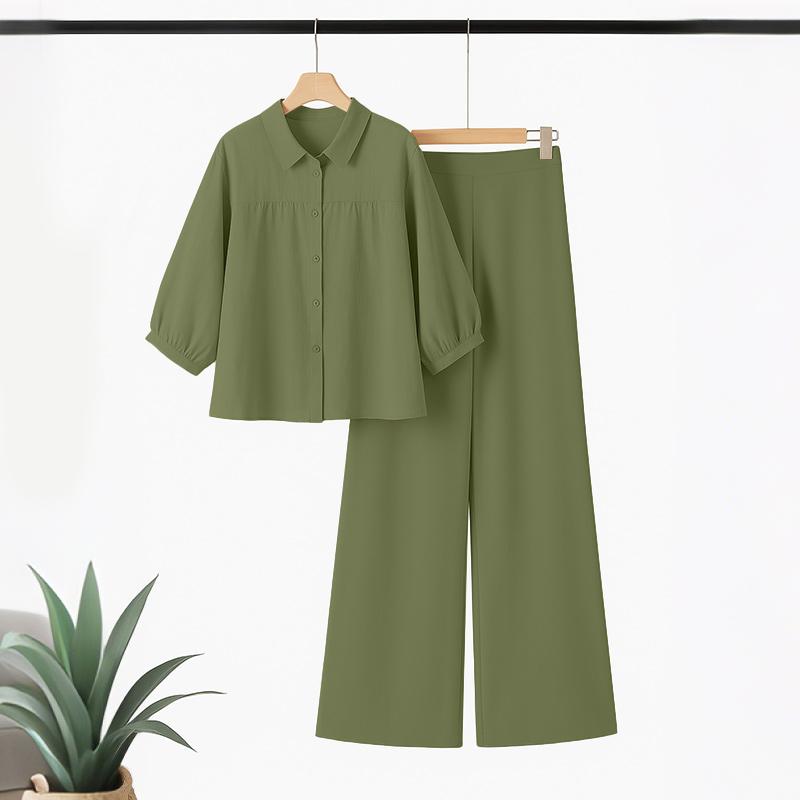 ZANZEA Conjuntos de traje casual de dos piezas con blusa y pantalones de manga 3/4 para mujer