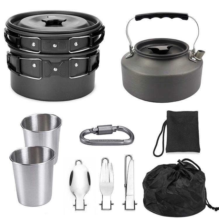 Camping Cookware Kit Nonstick Lightweight Backpacking Cooking Set Outdoor Cook Gear Pot Pan Bowl for Family Hiking Picnic Travel
