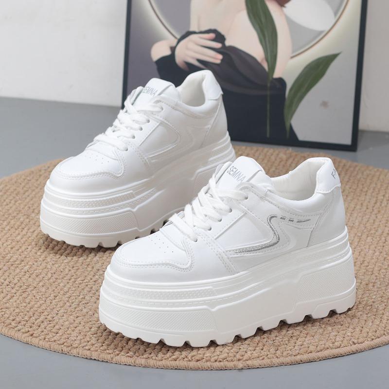 Moda 8CM mulheres Plataforma Cunha Tênis Chunky Couro Genuíno Mulheres Sapatos de Verão Primavera Outono Tênis de Caminhada Vulcanizado Moda