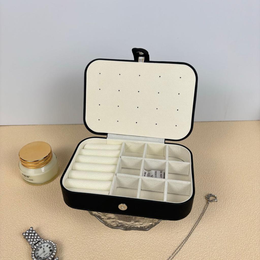Travel Jewelry Storage Box with Mirror Solid Color Simple Earrings Ring Necklace Jewelry Box Double Layer Household Jewelry Box