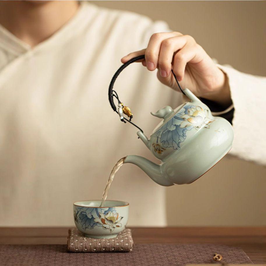 Gourd Beam Pot Ceramic Teapot Tea Large Kung Fu Tea Kettle with Filter