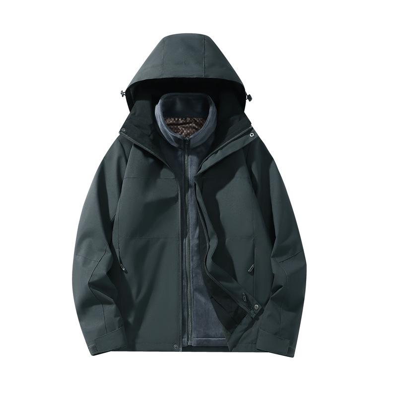 Unisex Windproof Waterproof Hooded Mountaineering Jacket with Detachable Liner - Two-Piece Set for Autumn and Winter.