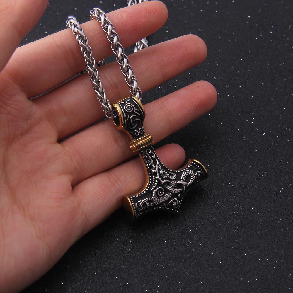 Vintage Stainless Steel Thors Hammer Necklace Nordic  Pendant Necklace Viking Scandinavian Norse Man Male Amulet Hip-hop Jewelry Gift