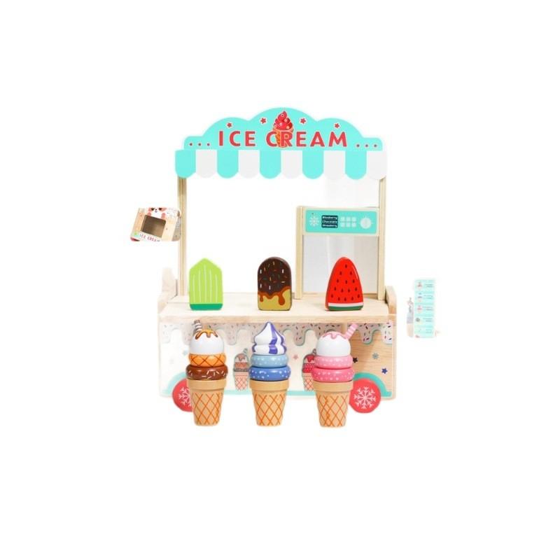 

Wooden Ice Simulation Cream Cart Children Role Playing Toy Set For Imagine Play