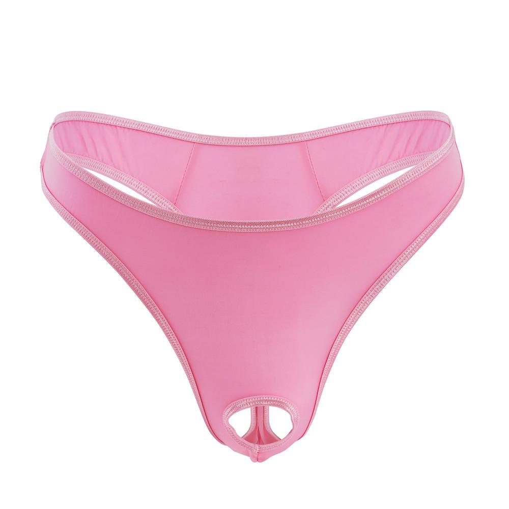 Penis Hole Lingerie Underwear Men Sexy Expose Cock G-String Open Crotch Pouch Underpant Gay Panties Ice Silk T-Back Thong