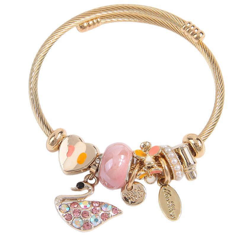 Stylish Metal Swan Pendant Multi-Element Bracelet