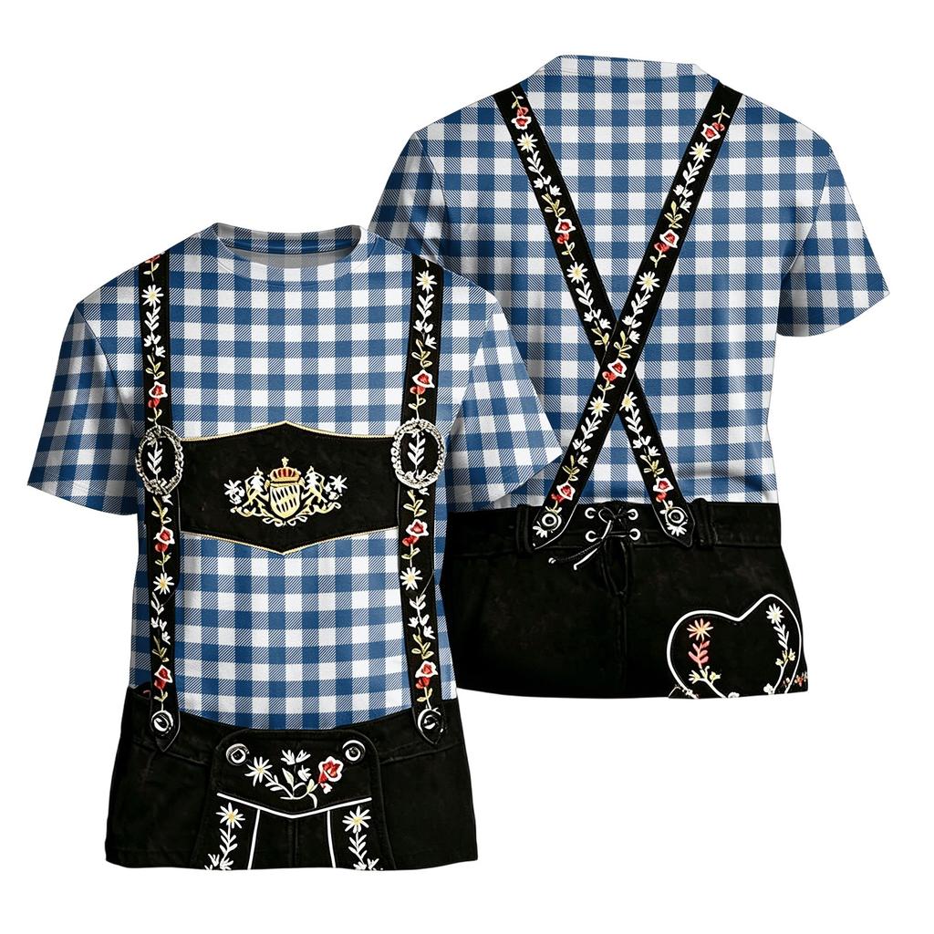 Men's Vintage Pattern Short Sleeve T Shirt Loose Fit Casual Summer Top with Classic Plaid and Retro Print Design for Daily Wear